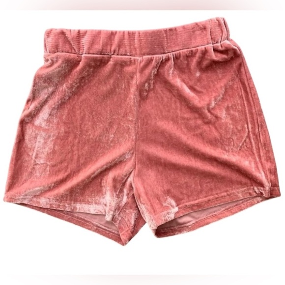 Women's Shorts Crushed Velvet Velour High Rise Waist Elastic waistband Rose Pink - Picture 3 of 14